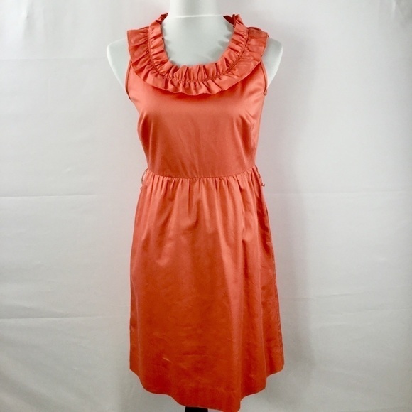 J Crew Ruffle Neck Sleeveless Cotton Sateen Dress Size 6 - Picture 3 of 14